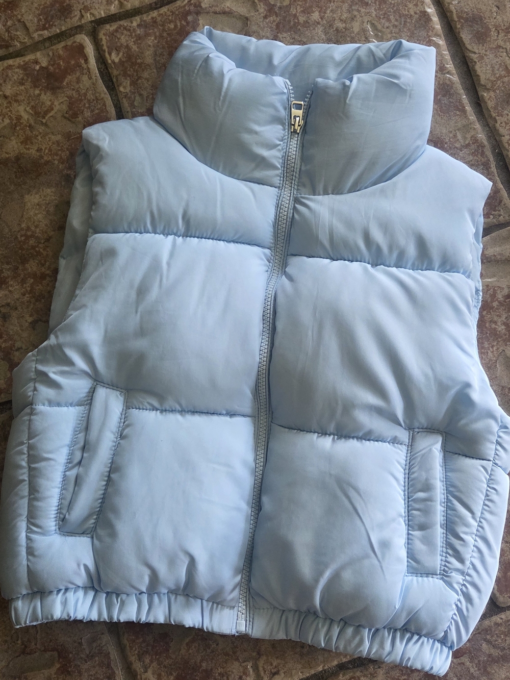 Youth Light Blue Puffer Vest with High Collar